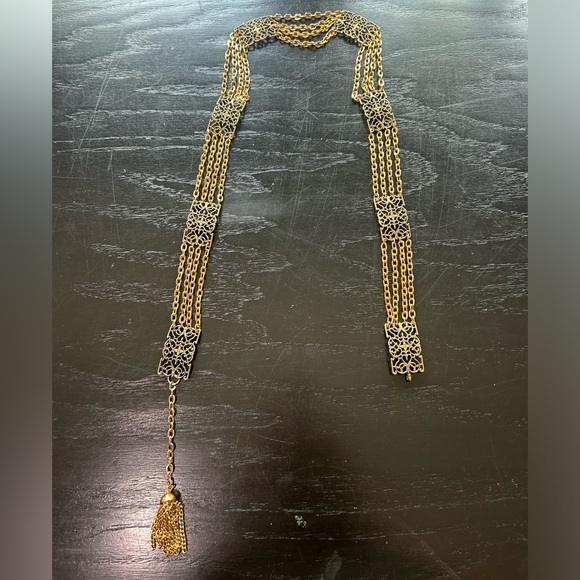 Gold Chain intricate chain belt - Size Small- see measurements - tassel end